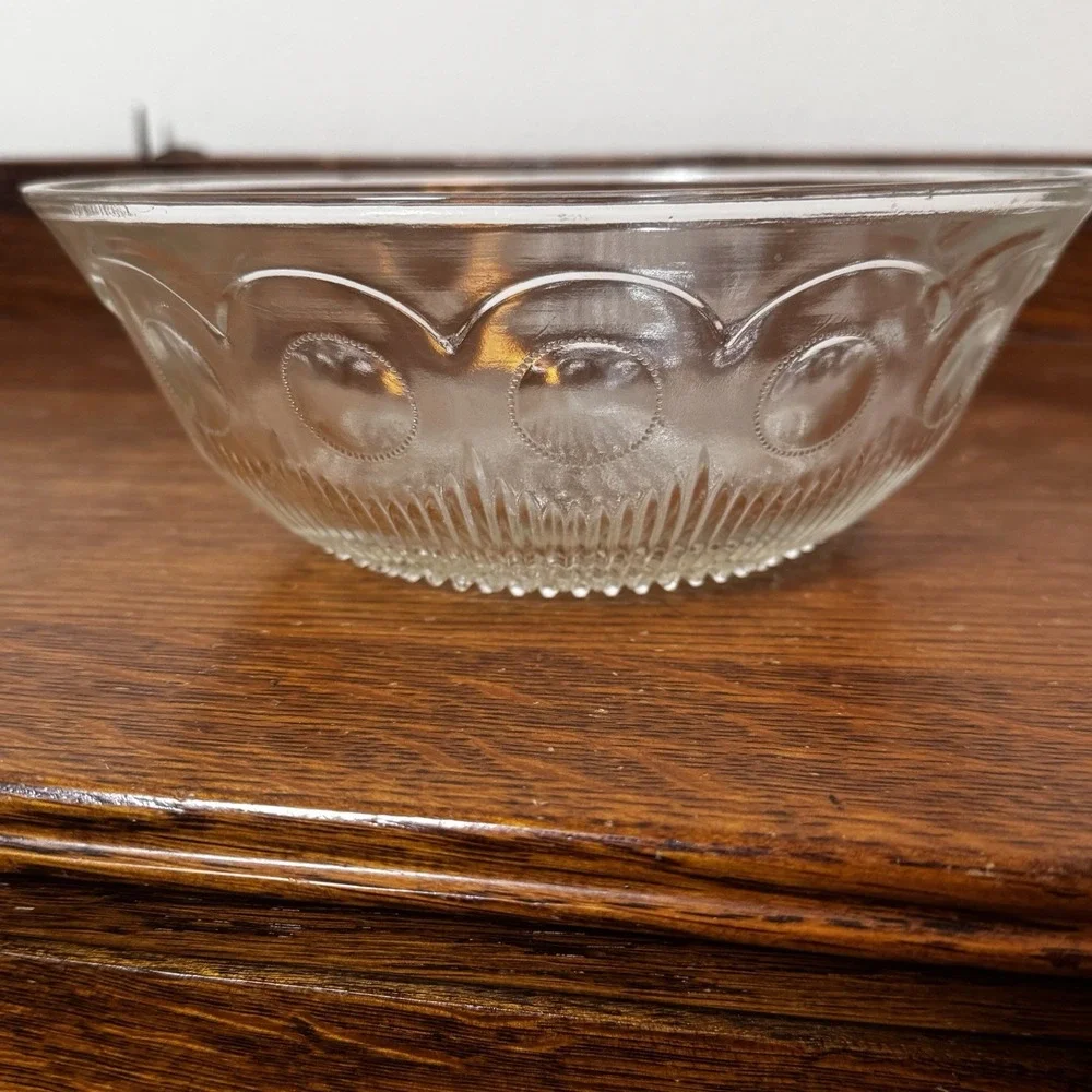 Vintage Cut Glass Serving Bowl Clear Hobnail Oval Pattern 9